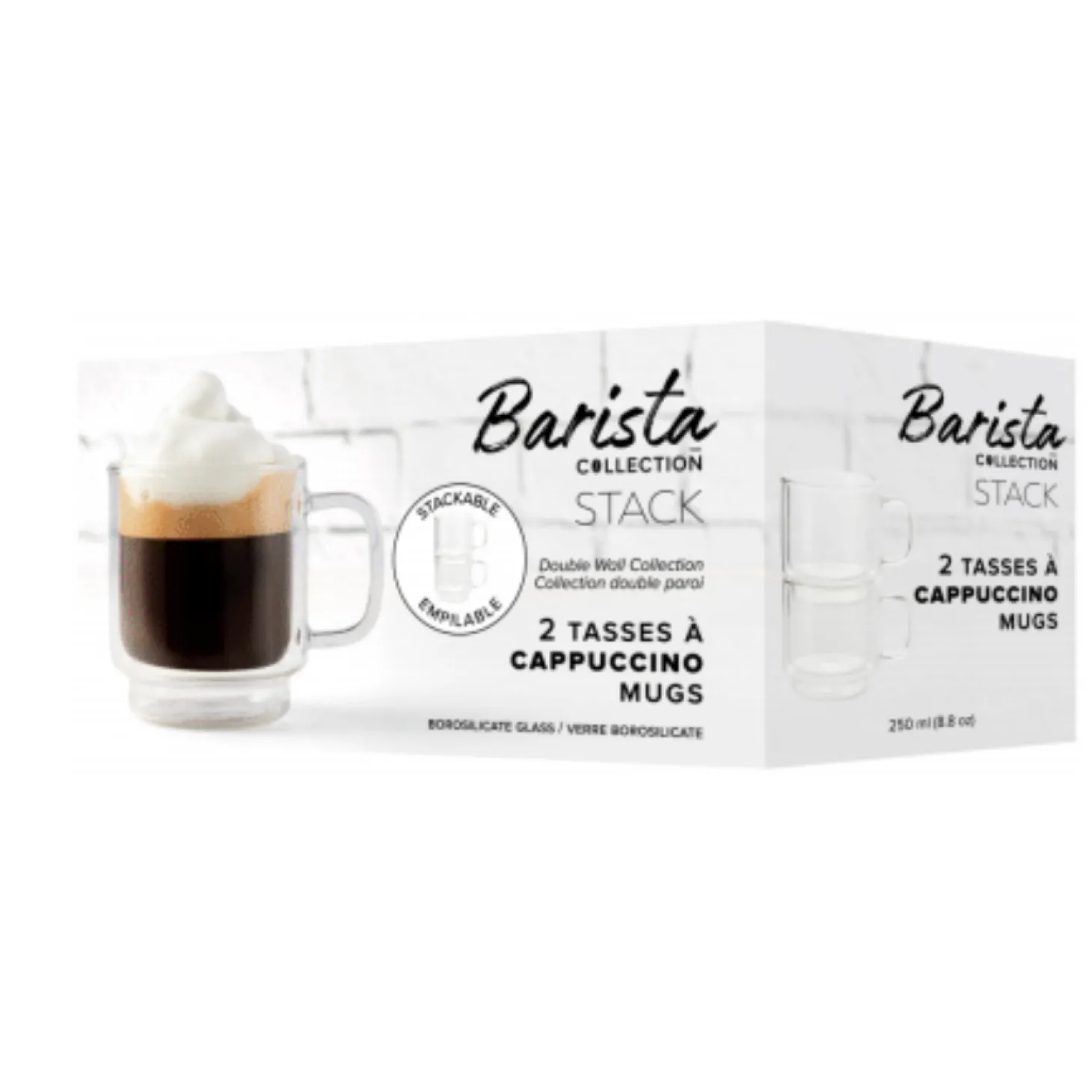 Double Wall Cups|Glasses And Cups>Ma Caféine Barista | Stackable cappuccino cups - Set of 2