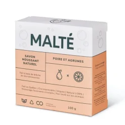 Quebec Products|Wellness Products>Ma Caféine Malted | Moisturizing and exfoliating soap based on shea butter and spent grain - Pear and Citrus 100 gr